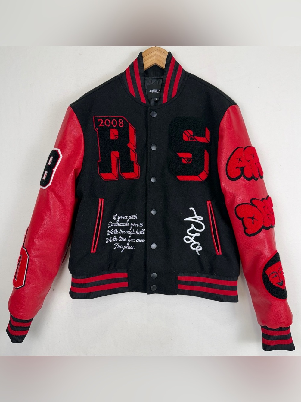 Rockstar Original Varsity Jacket Mens Small Red & Black